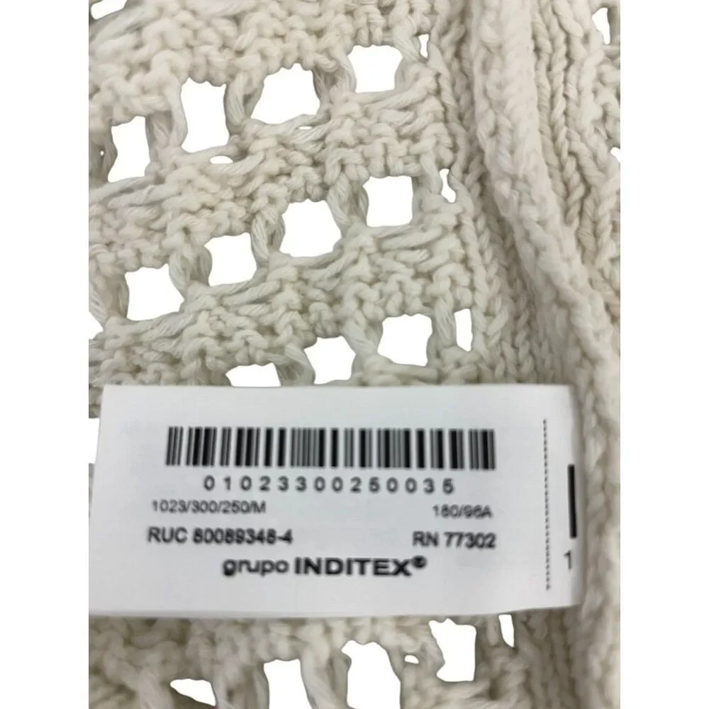 Zara Mens Cutwork Sweater Vest Size M Ivory Open Knit Crochet 1023/300 NWT
